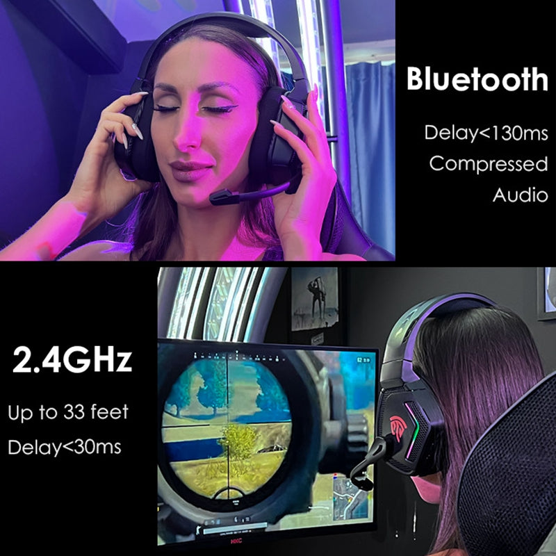 EASYSMX C07W Wireless Bluetooth Headphones with Microphone 2.4GHz USB Gaming Headset for PC PS5 PS4 EASYSMX C07W Wireless Bluetooth Headphones with Microphone 2.4GHz USB Gaming Headset for PC PS5 PS4